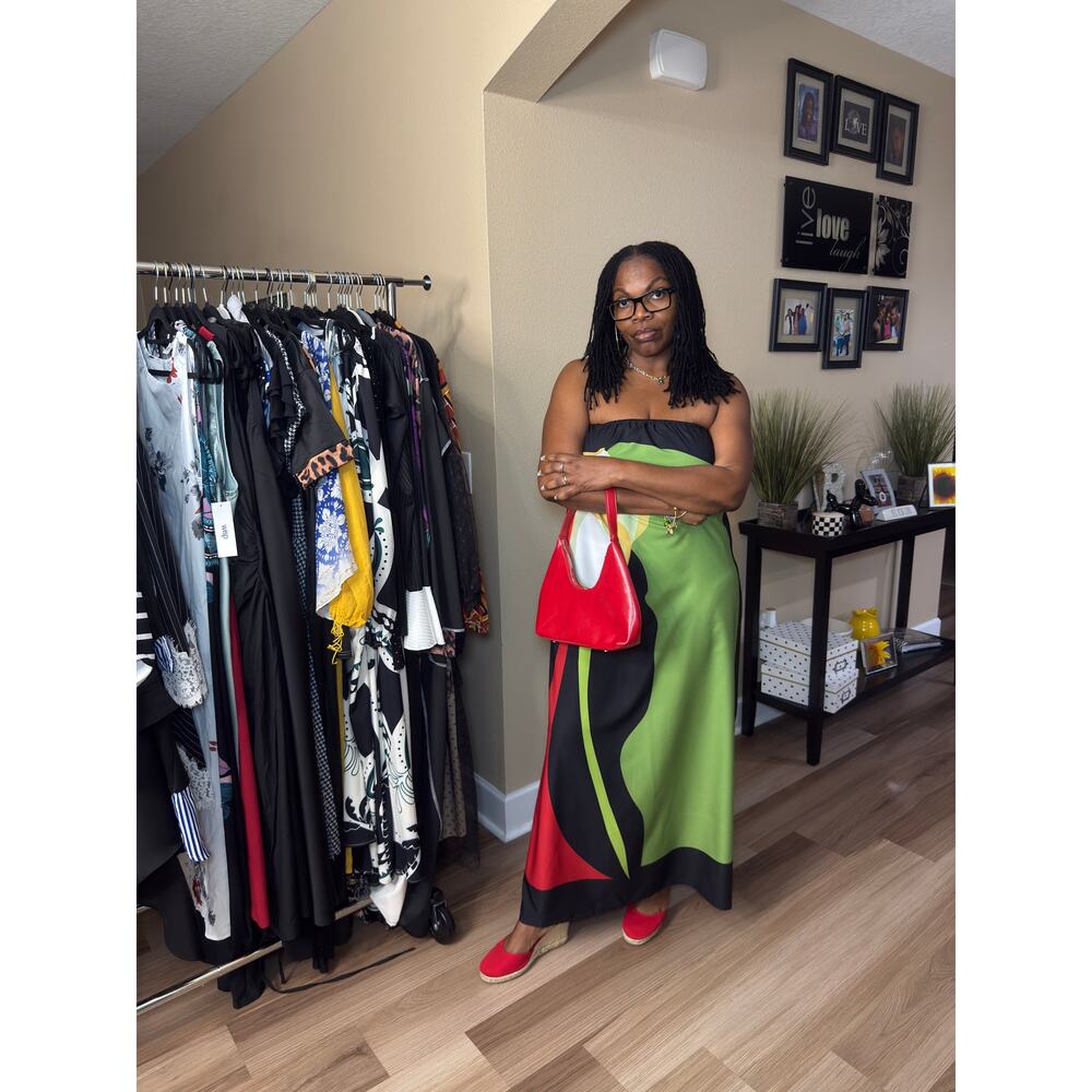 Women's Strapless Long Dress Sleeveless Abstract Print Loose Tube Dress